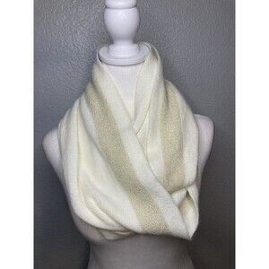 Calvin Klein Ivory With Gold Metallic Accent Knit Infinity Scarf Women's EUC